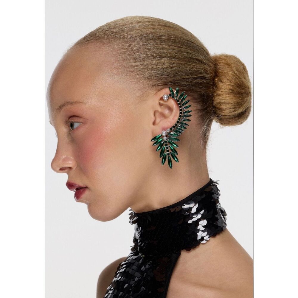 Wicked x 8 Other Reasons For Good Crawler Earring Green Crystal Leaf Look NEW